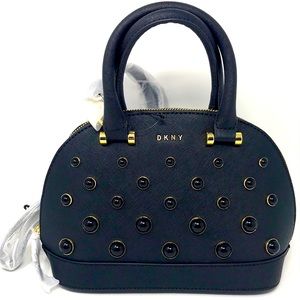 DKNY Black Leather embellished with black pearls Crossbody Satchel NWT